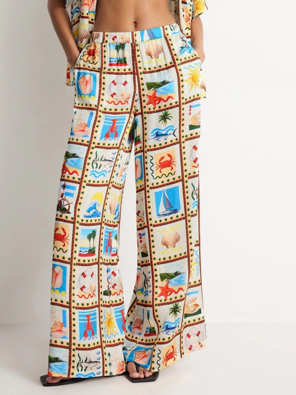 WeWoreWhat Vacation Postcard Print Wide Leg Beach Pants Sz M
